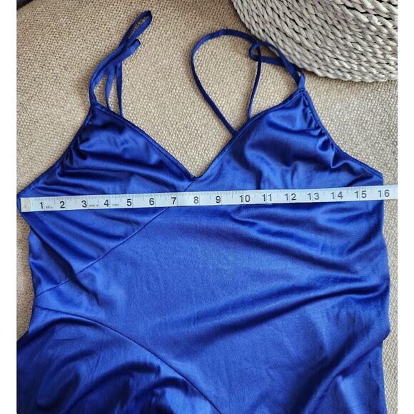 Vintage Nightgown Lingerie L Blue Side Slit Nylon Long - Picture 8 of 10